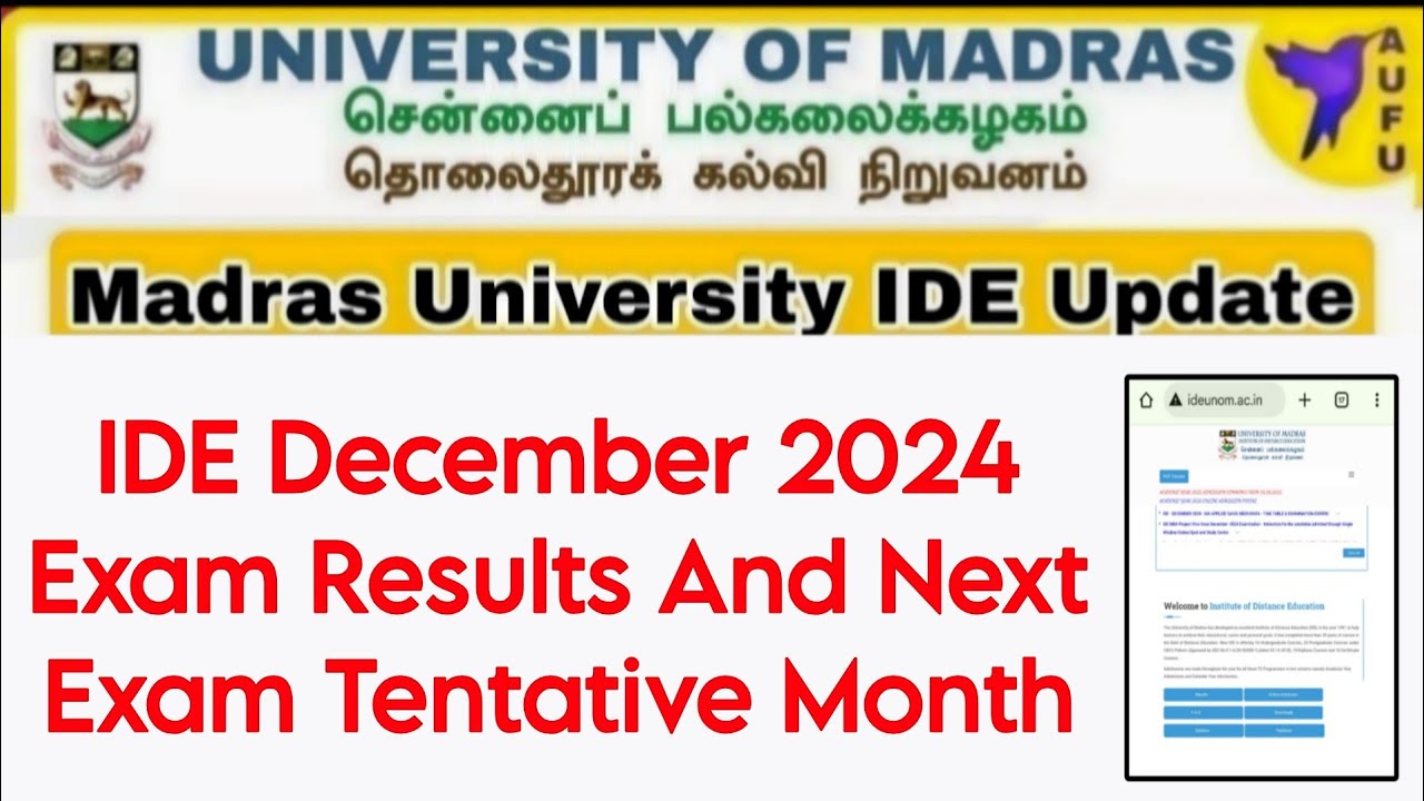 Madras University IDE December 2024 Exam Results And Next Exam Tentative Month 