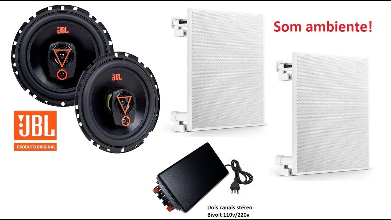 Kit som ambiente invisível Audioamp + arandelas de embutir JBL