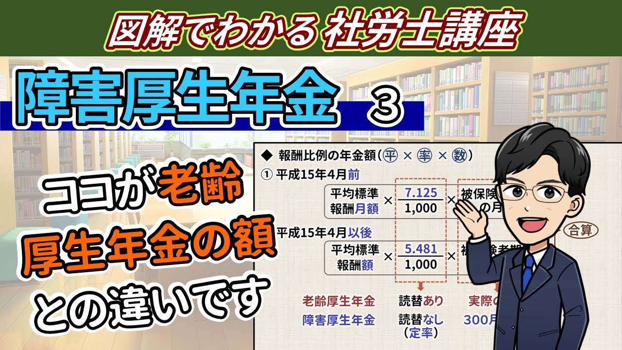 【障害厚生年金③】障害厚生年金の額（報酬比例の年金額、最低保障額、併合認定の場合の従前額保障）