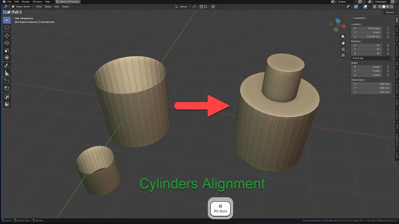 62. Cylinders alignment. Enjoy Blender! #Blender, #Blendertutorial, #Blender3d