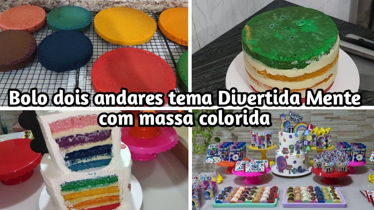 Bolo tema Divertidamente com Massa Colorida / Bolo 2 Andares