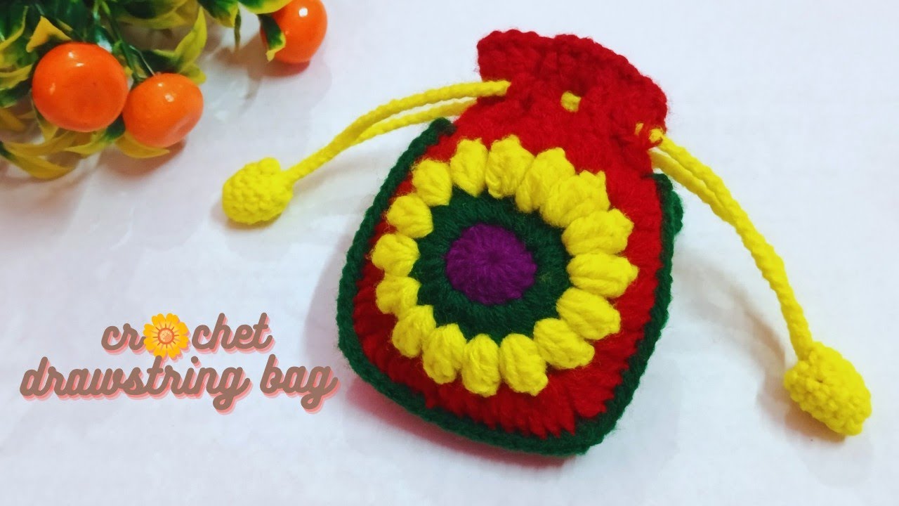Crochet drawstring bag | crochet sunflower🌻🌻 drawstring bag | #crochet #crochetbag