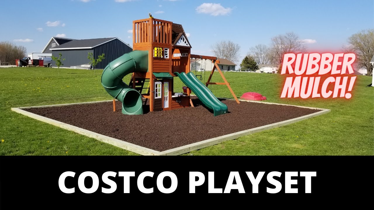COSTCO Playset Cedar Summit by KidKraft  Walk Around with Rubber Mulch Base