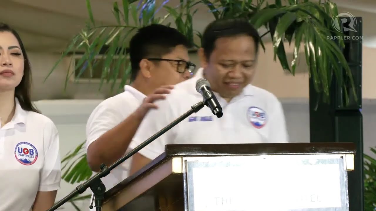 Party-list group Unyon ng mga Gabay ng Bayan speaks to the media after filing CONA