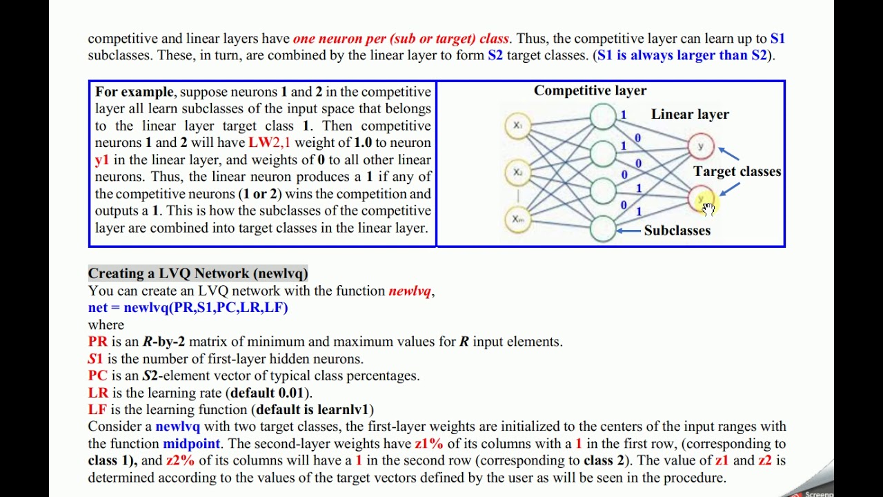 Linear Vector Quantization Networks شبكات تكميم الناقلات الخطية بالماتلاب