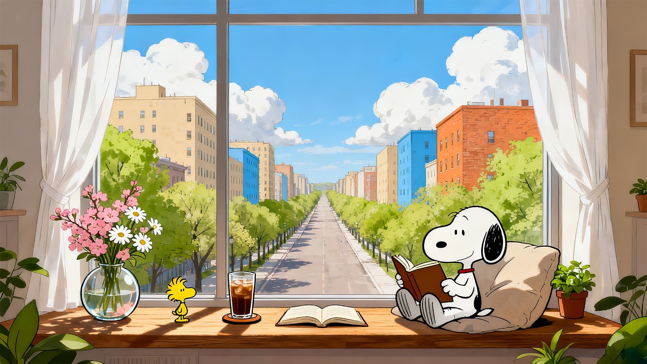 City Window Reading with Snoopy 🌿 | Urban Lofi Music for Study & Focus