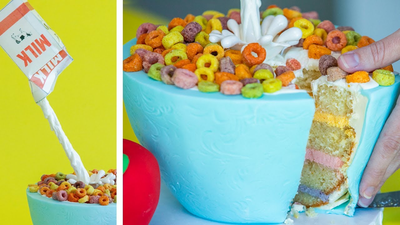 Gravity Defying Fruit Loops Cereal Cake for Breakfast!
