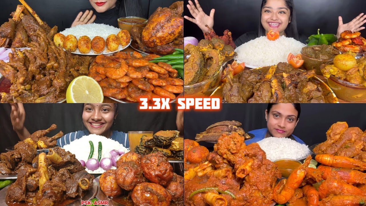 ASMR: Eating Prawn Egg Chicken Mutton Curry Eating challenge 😋😍 with basmati rice Mukbang
