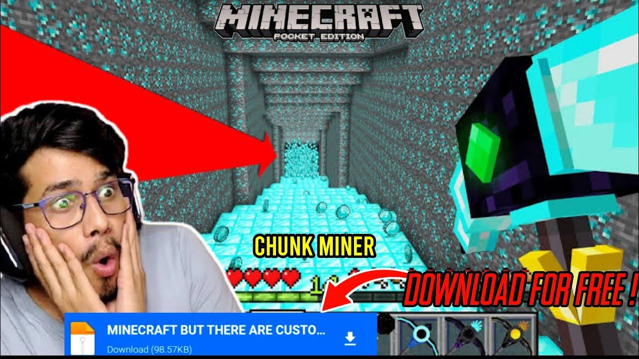 MINECRAFT BUT THERE ARE CUSTOM PICKAXES FOR PE! | DOWNLOAD THE ADDON FOR FREE!