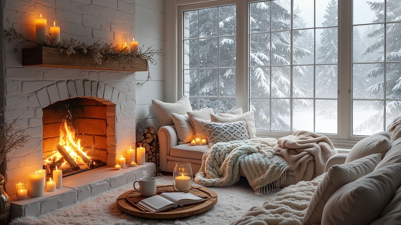 Winter Cabin Retreat ❄️🔥Crackling Fireplace & Gentle Snowfall | Cozy Sleep & Study Ambience