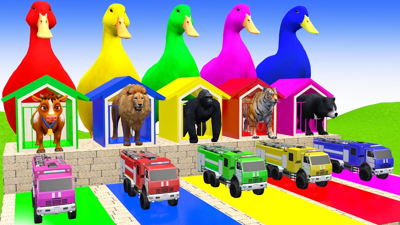 Long Slide With Cow Elephant Gorilla Hippopotamus 3d Animal Game Funny 3d Animals