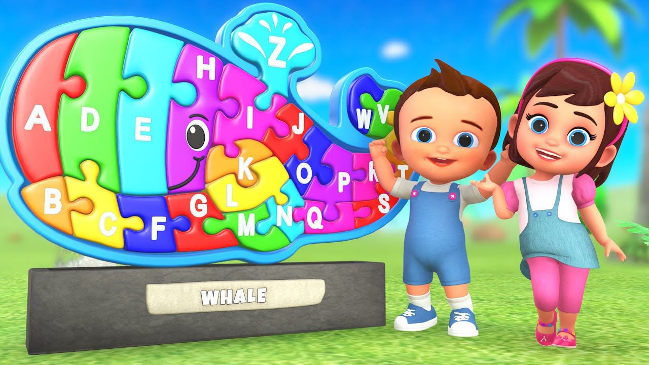 Learning Alphabets with Wooden Blue Whale  Puzzle Toy Set | Alphabets For Kids 3D Edu Videos Songs