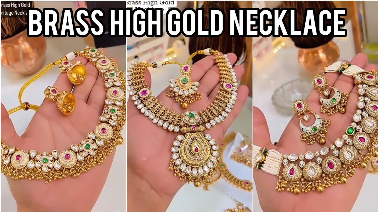 BRASS KUNDAN NECKLACE SET.| KUNDAN GOLD PLATED NECKLACE SET.| HAMI_JEWELS&CLUTCH.