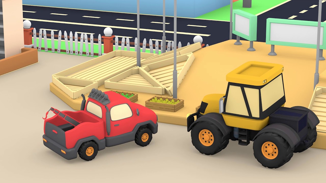 Learning with trucks toys -  Constructor - cartoon for kids