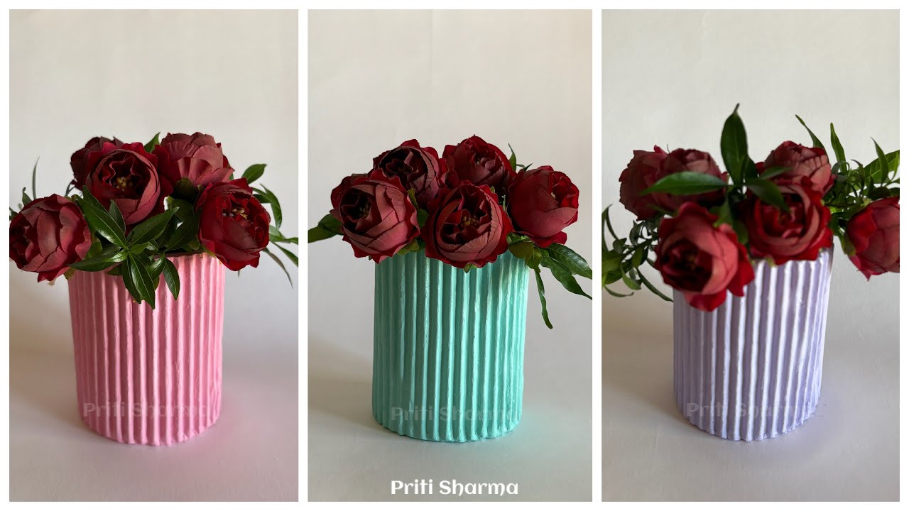 Handmade Stylish Flower Vase Design / Cardboard Flower Vase / Cement Craft @PritiSharma