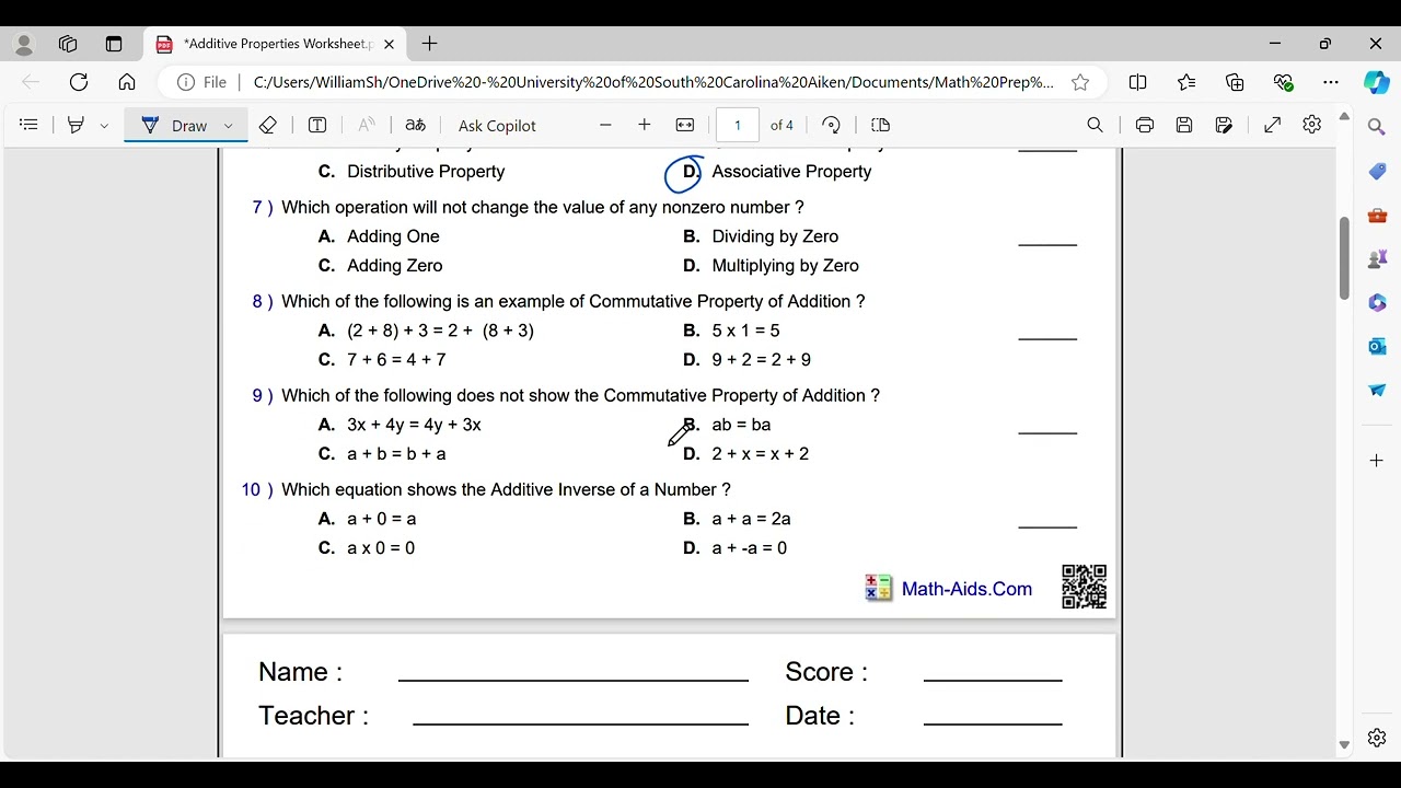 Math Prep - Additive Properties Lecture