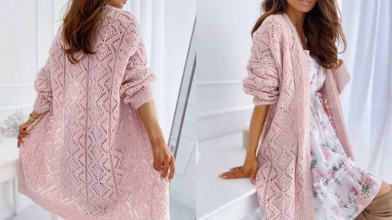 Вяжем красивейший ажурный кардиган спицами.