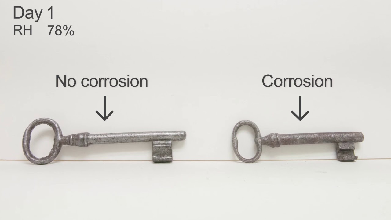 Time-lapse Video of Deterioration: Two Iron Keys, Incorrect Relative Humidity & Pollutants