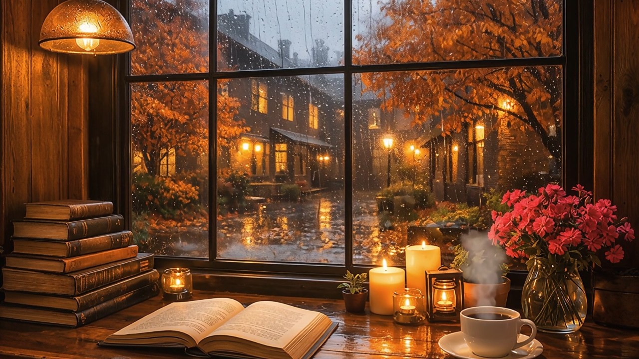 🍂 Cozy Autumn Reading Nook 🌧️ Rainy Evening Ambience  Relaxing Music for Reading, Studying & Sleep