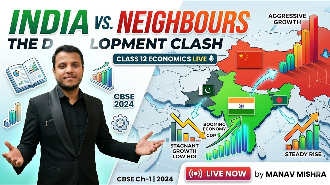 Class 12 CBSE Economics Live: India’s Development vs Neighbours |Full Explanation & Comparison