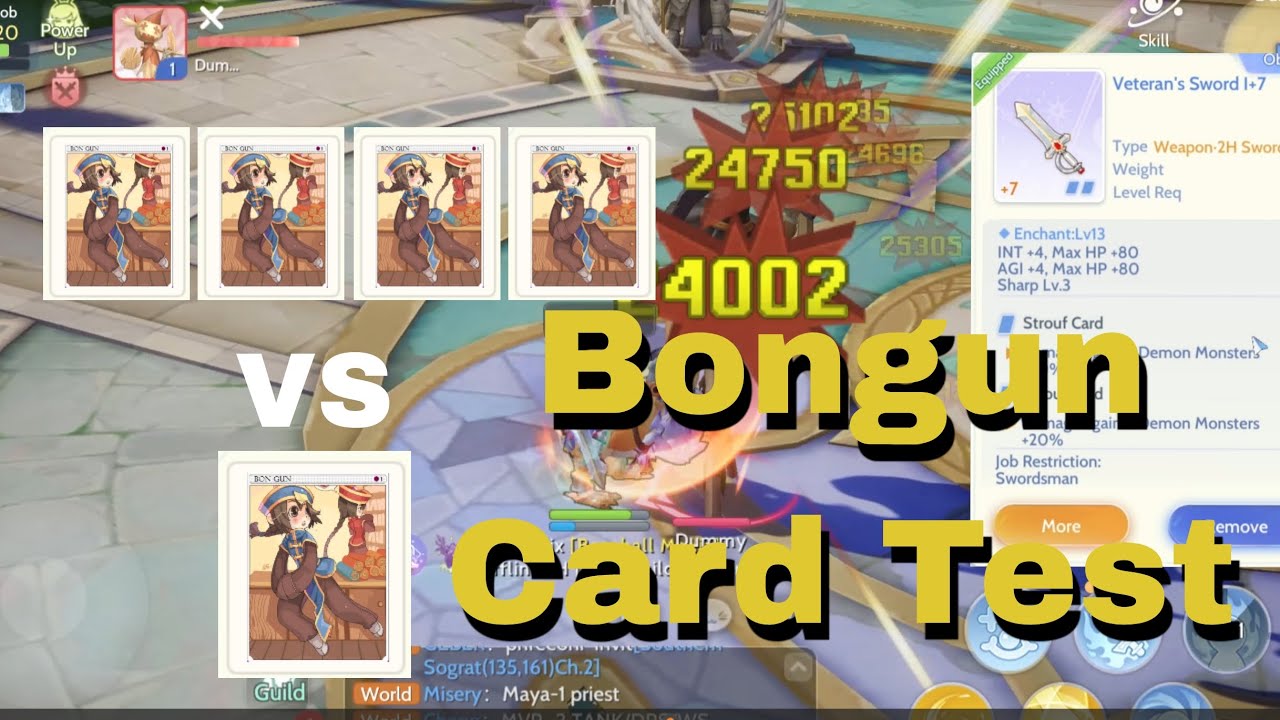 Bongun Card Test Auto Bash with Veteran's Sword Ragnarok Origin Global