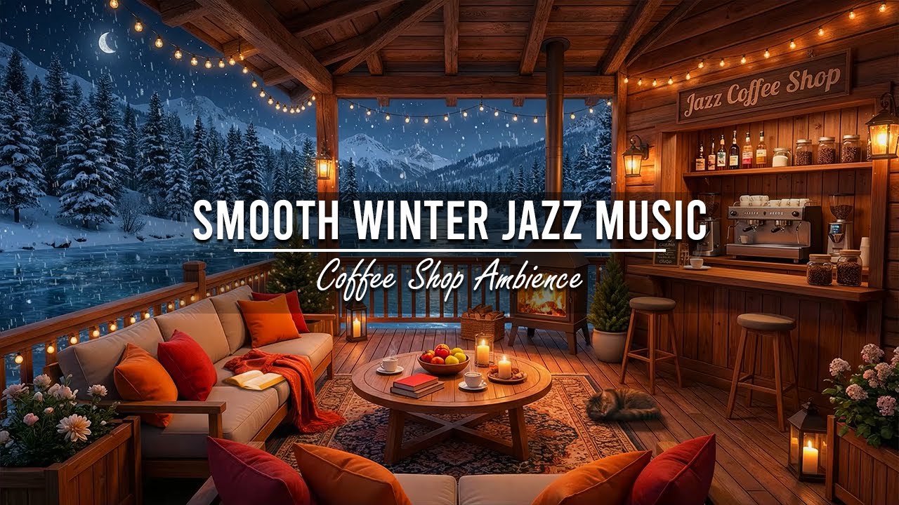 Relaxing Night Jazz ⛄ Cozy Winter Coffee Shop Ambience & Smooth Jazz Instrumental Music for Studying