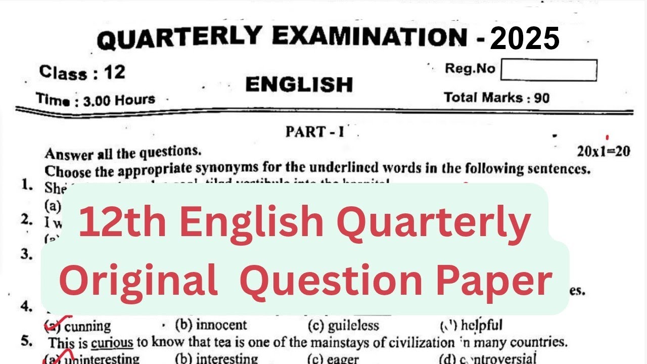 12th standard English Quarterly Original Question Paper Sept 2025