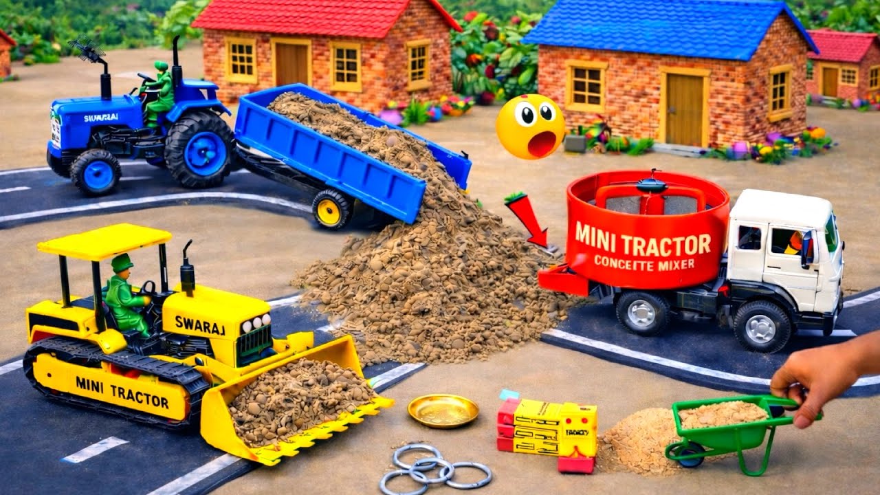 DIY Mini Tractor, Concrete Mixer & Road Roller Build Concrete Road | Science Project | @topminigear