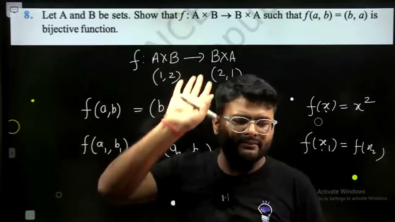 8.Let A and B sets. Show that f: A x B  B x A such that f(a, b) = (b, a) is bijective function.