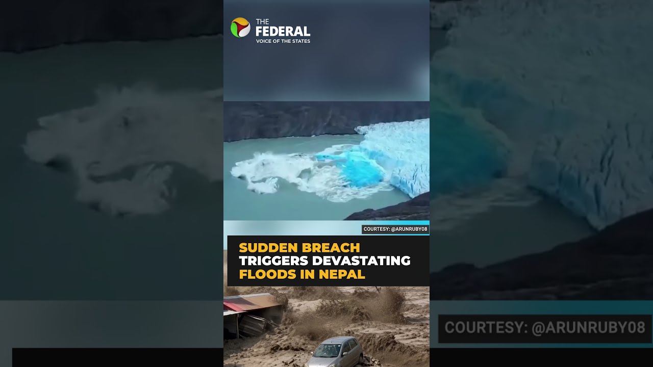 Nepal floods: Rare footage captures bursting of Jizhang glacial lake | #shorts