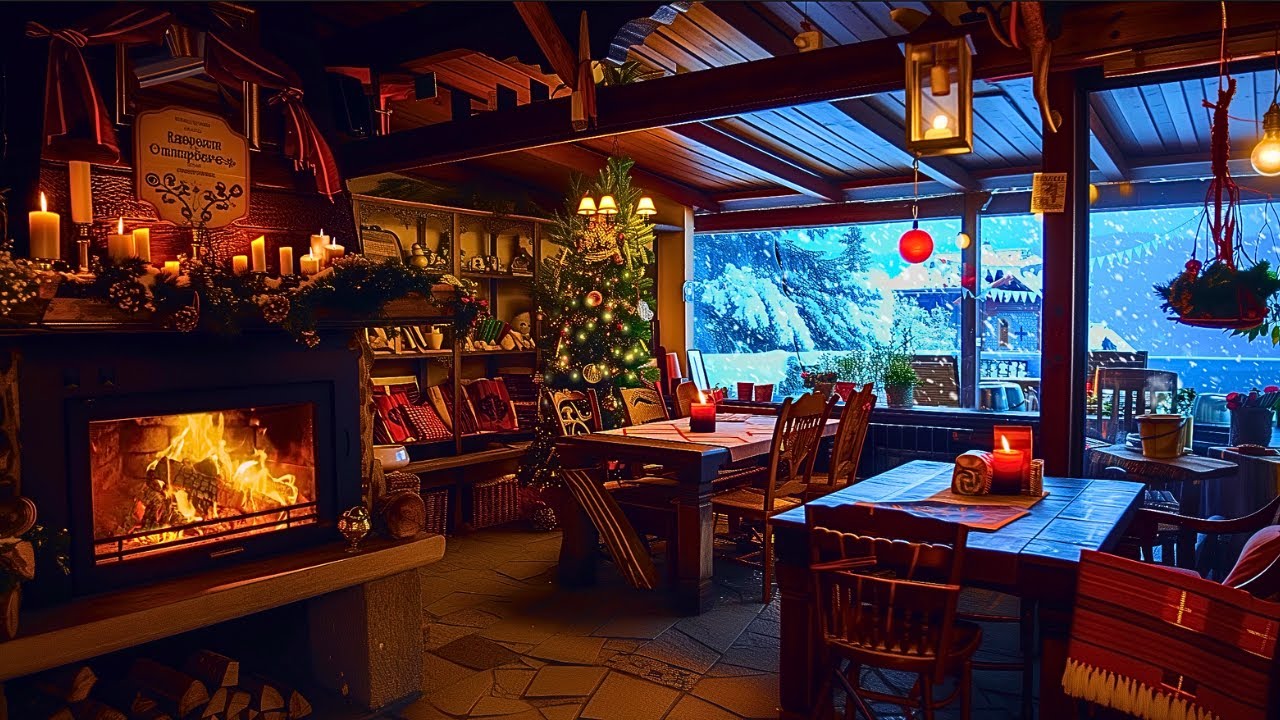 Relax to Christmas Jazz & Crackling Fire (Snowy Window View) #amazing #fireplace #snowfall #jazz