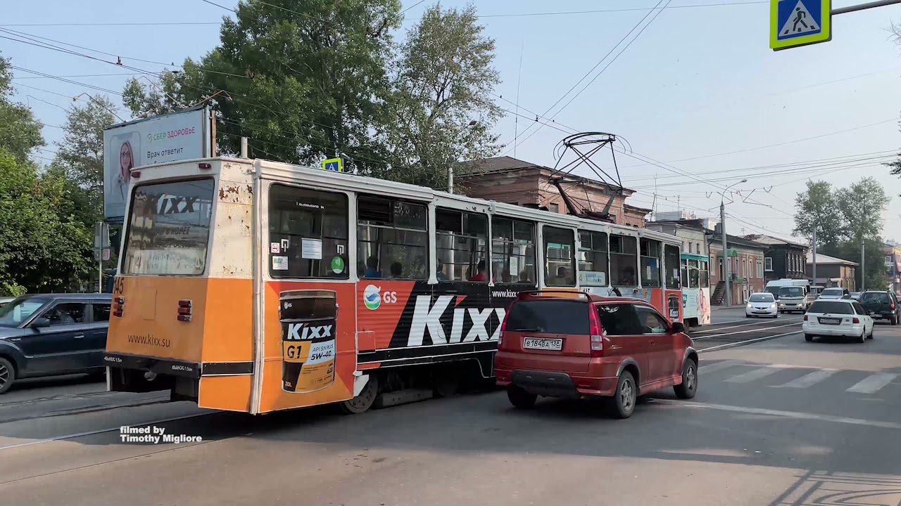 Trams in Irkutsk, Siberia - Russia 2021 (4k) Трамваи в Иркутске (0:40 Tram is Not Looking Happy!)