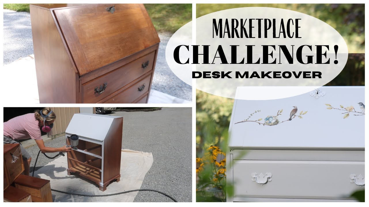 Secretary Desk  Makeover ~ Facebook Market Place Find ~ Painted Desk ~ Before and After Desk