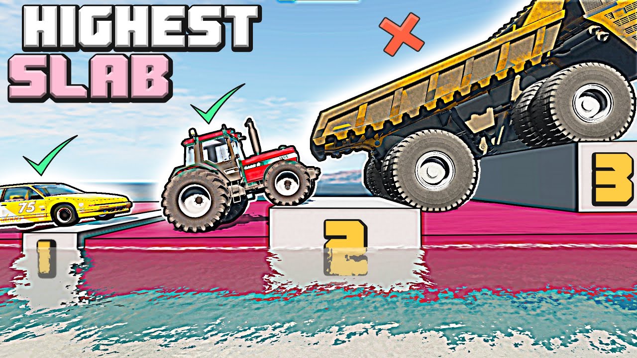 What vehicles will pass the HIGHEST SLAB at speed in BeamNG Drive