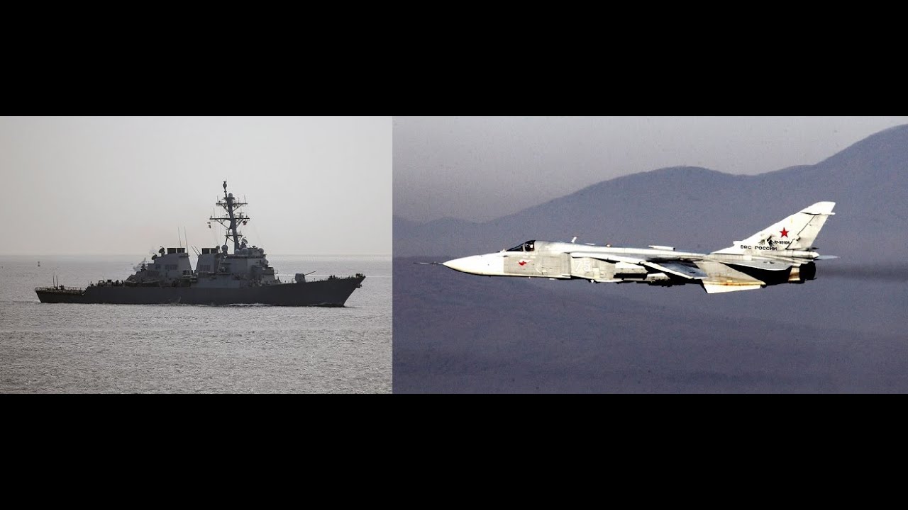 Russian Su 24 over USS Donald Cook at extremely low altitude 2016. Full video