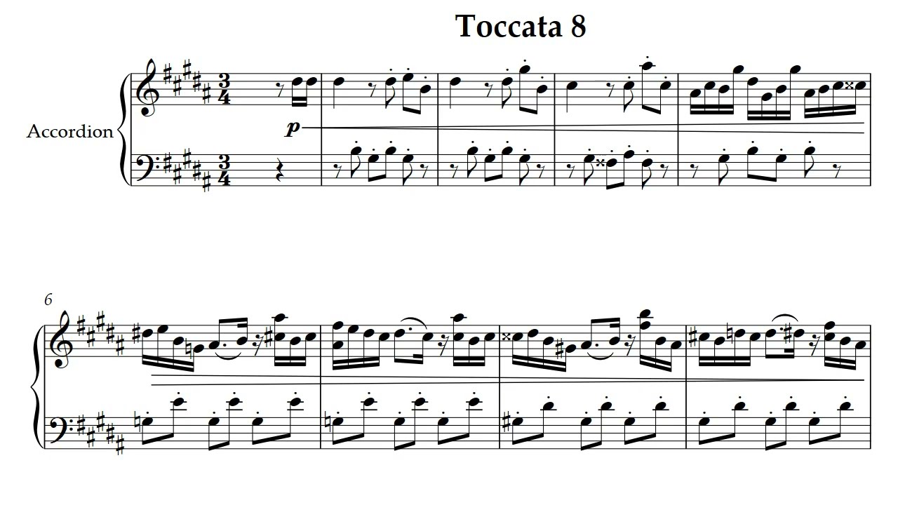 Toccata  8 in g-sharp minor (gis) for Solo Accordion. Performance Video. New sheet music