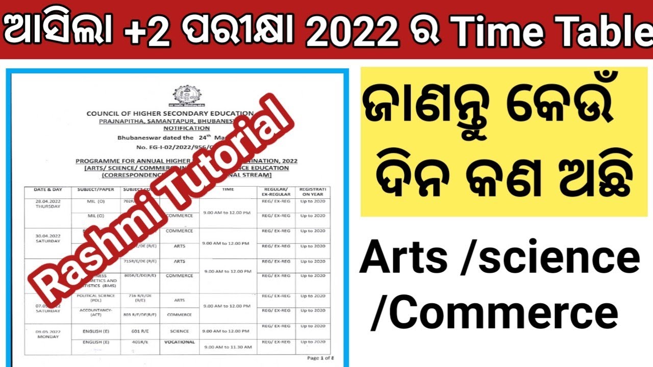 +2 Exam Time Table 2022 | CHSE Odisha | CHSE Board | +2 Exam Date Sheet | Odisha |