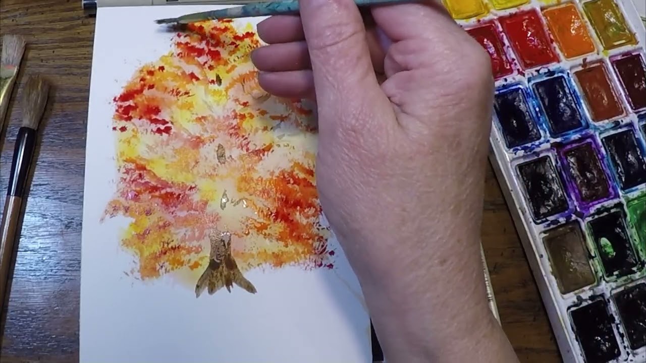 Maple in fall watercolor