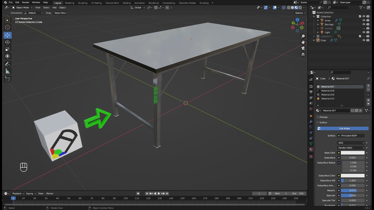 Blender Animate 3d : Model EP-56 : White folding table : โต๊ะหน้าขาว
