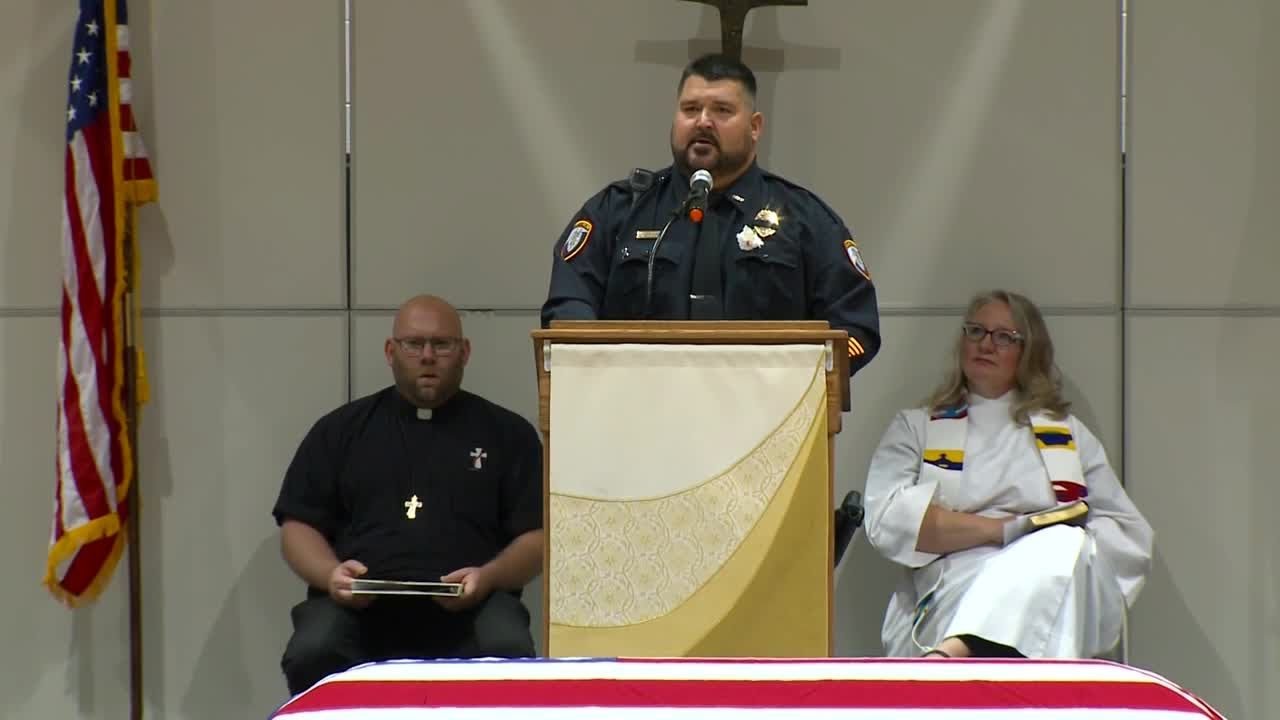 'Kevin will be loved forever': Algona police chief Bo Miller gives eulogy at officer Kevin Cram's...