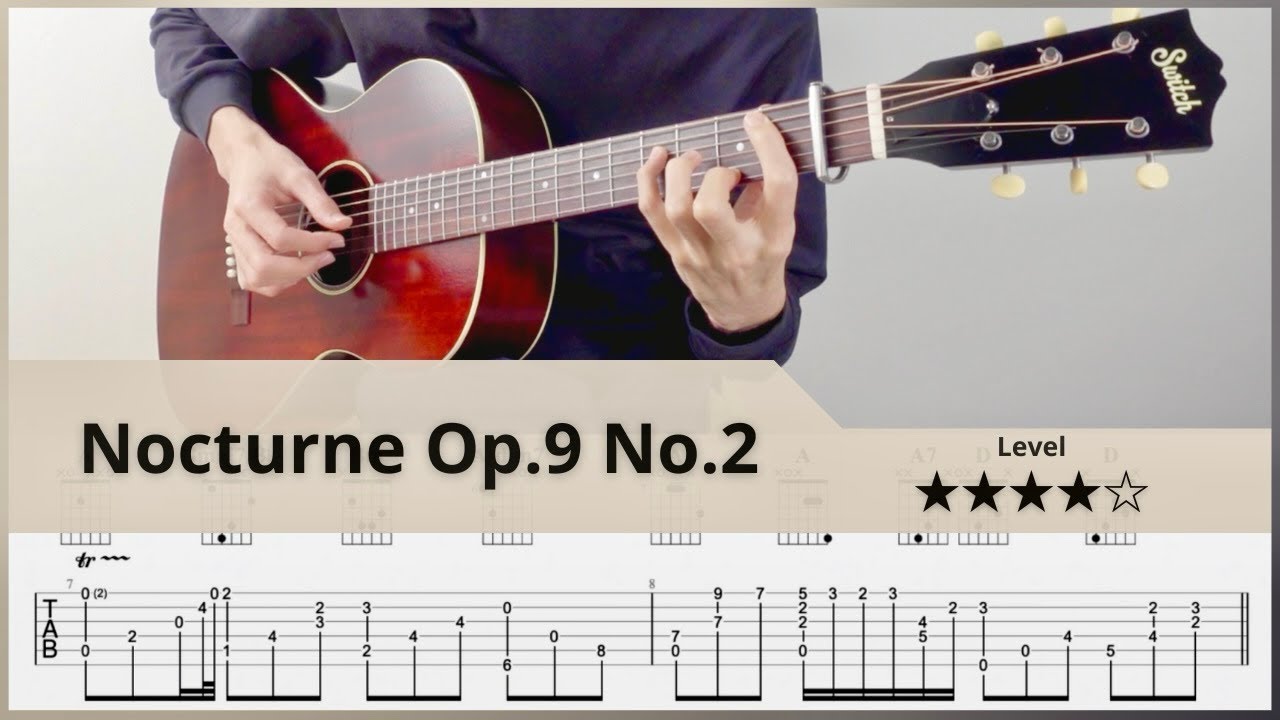 【TAB】Nocturne Op.9 No.2 (Short Ver.) - Chopin | Fingerstyle Guitar | ソロギター