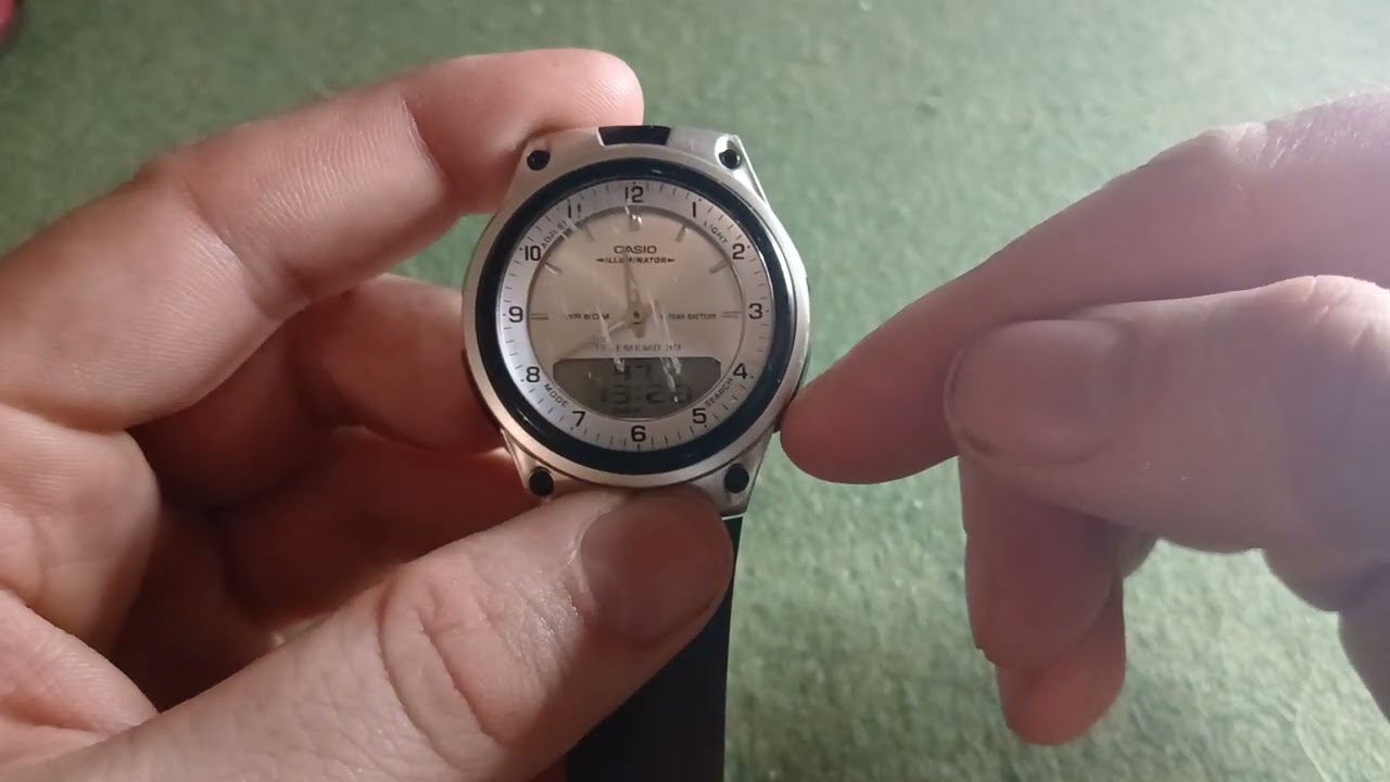 Как установить аналоговое время и время в формате Military Time/24hr на часах Casio AW-80