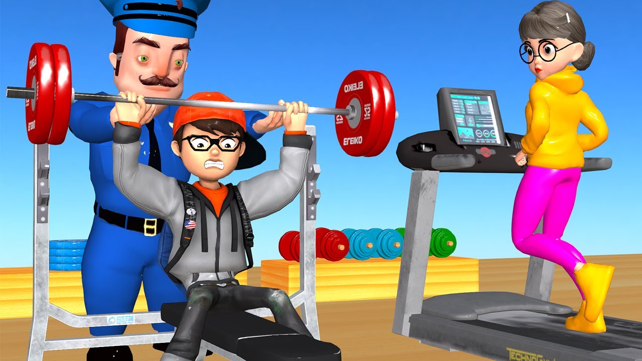 Scary Teacher 3D Tani Running strong vs Police Hello Neighbor Helping Weak Nick Become Athlete Funny