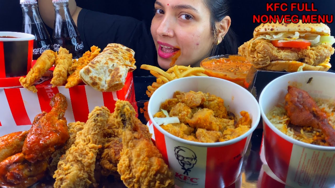 Eating Spicy🔥 KFC Full Nonveg Menu Mukbang | Eating Crispy Chicken, Smokey Red Grill Chicken Burger