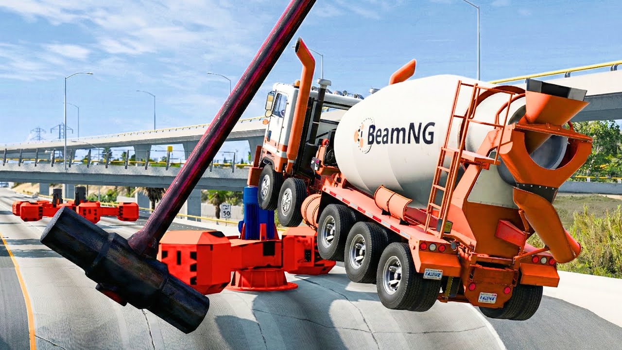 Cars vs Giant Hammer #2 - BeamNG Drive