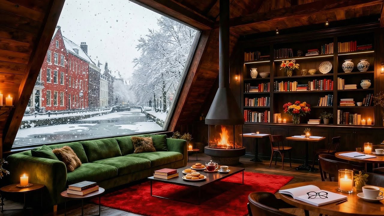 Soothing Winter Café Jazz 🍁 Elegant Jazz & Cozy Fireplace Ambience for Study, Work and Peaceful Mood