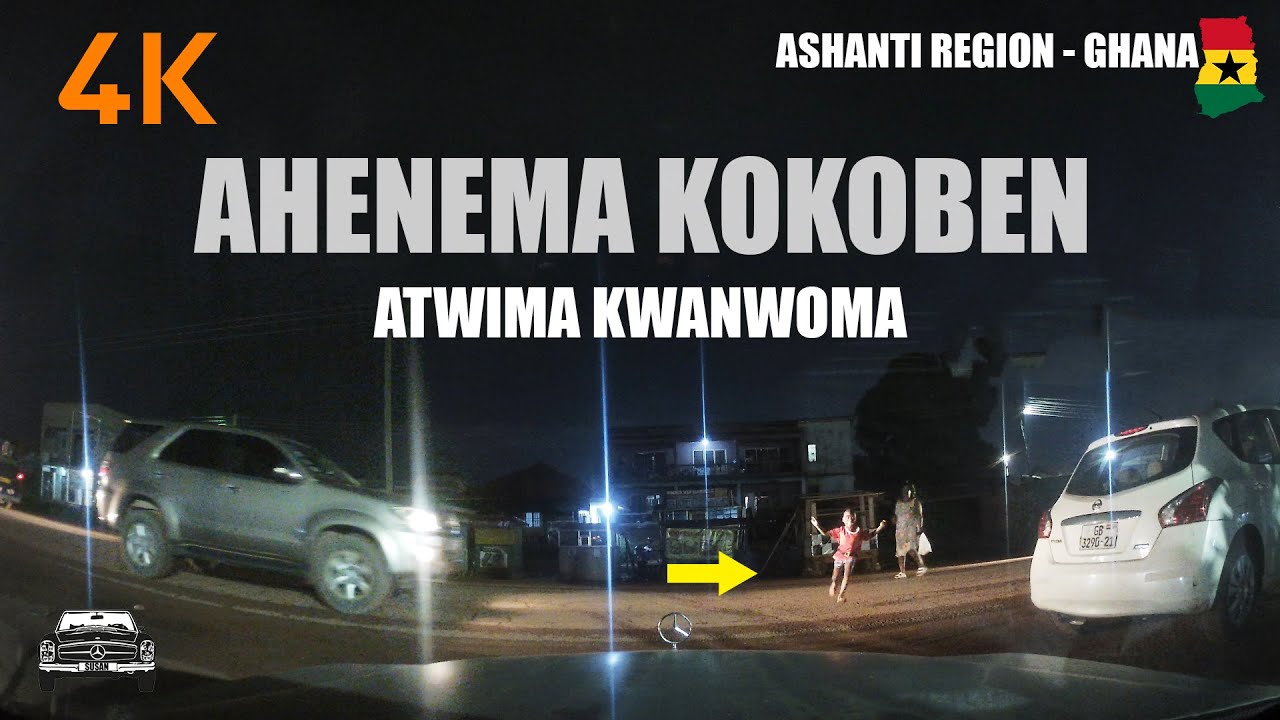 Ahenema Kokoben Night Drive from Atwima Brofoyedu in the Ashanti Region of Ghana 4K