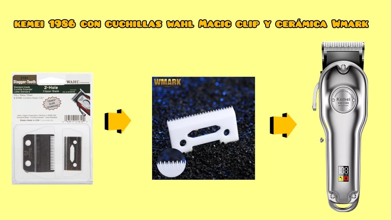 kemei 1986 con cuchillas wahl Magic clip y cerámica Wmark