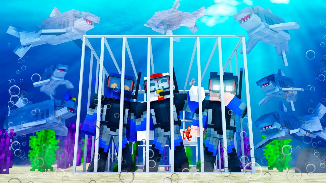 MINECRAFT - JAWS HIDE AND SEEK! (SHARK INFESTED BAY CHALLENGE!)