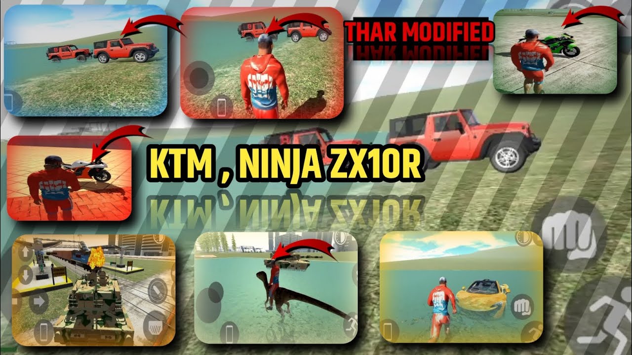 KTM , NINJA ZX10R , THAR MODIFIED , THAR TOP , TRAIN , DINOSAUR || INDIAN BIKES DRIVING 3D GAME MAI 